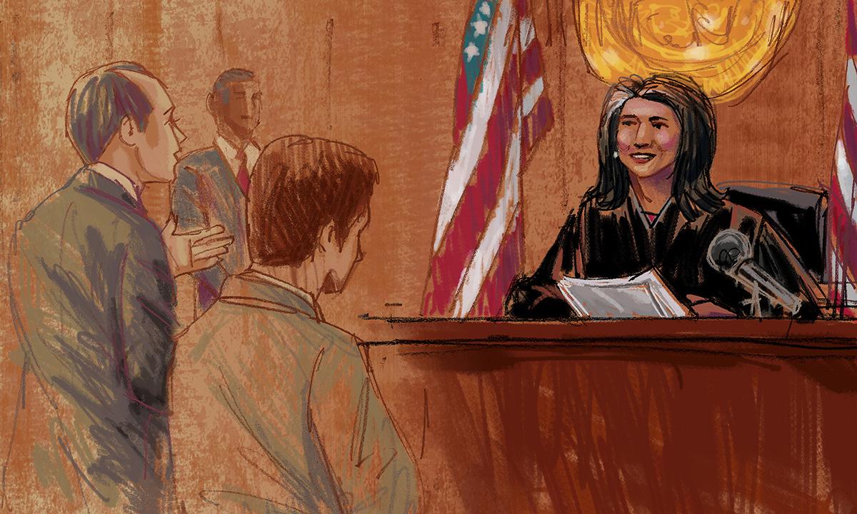 Illustration of judge in court